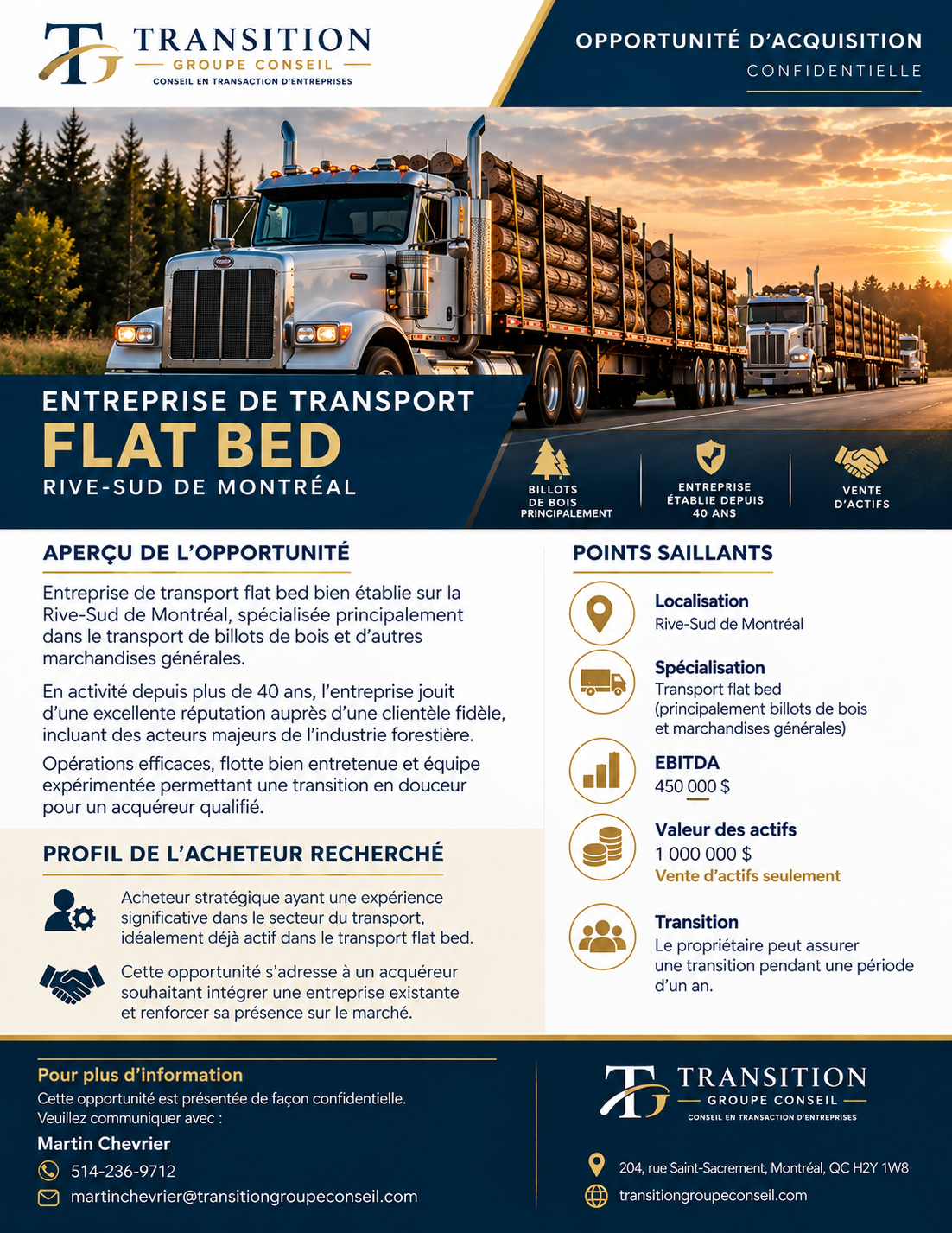 Entreprise de transport flat bed — Rive-Sud de Montréal